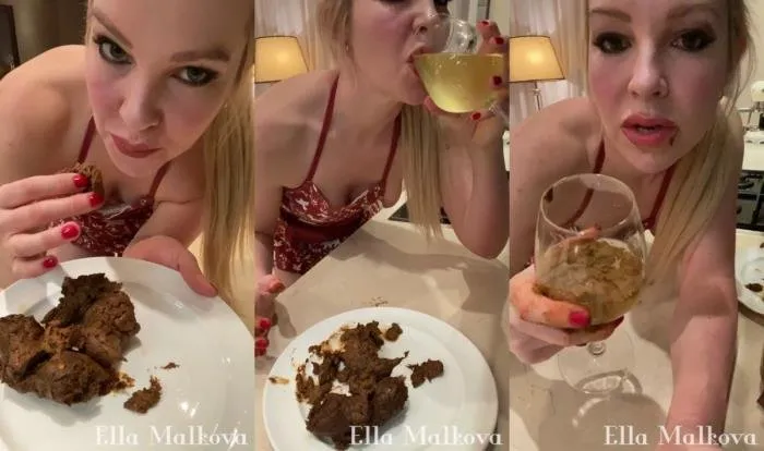 Scat Ella - Eating drinking Scat, Pee and Vomit [UltraHD 2K]  2021 (Ella Malova) Smearing, Piss Drinking