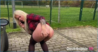 Devil Sophie Shits Violently on the Phone at Football Game- Piss Scat in Germany